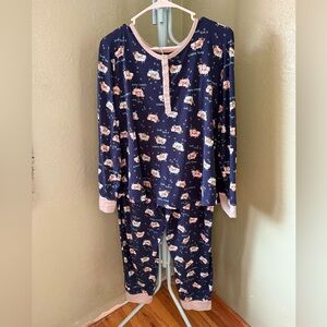 Cuddl Duds Navy Pajama Set with Animal Print